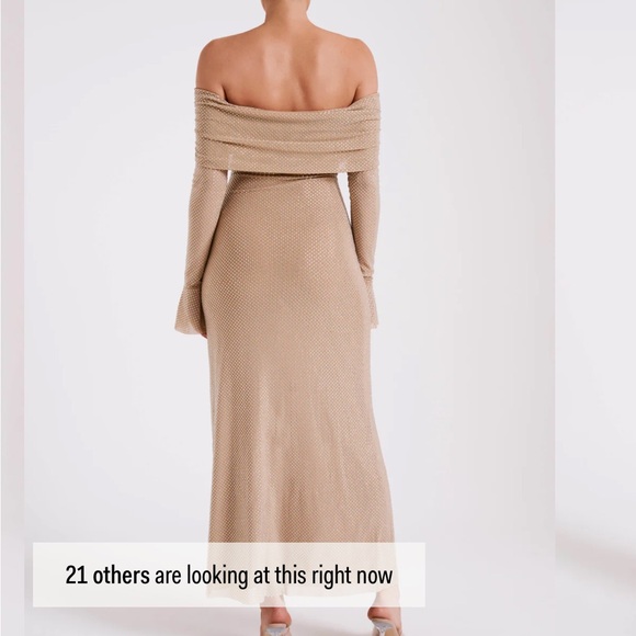 MESHKI Marcel Off Shoulder Diamante Maxi Dress - Nude (retail $185) in S - Picture 5 of 13